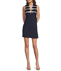 BCBG Contrast Bow Scuba Crepe Sleeveless Shift Dress