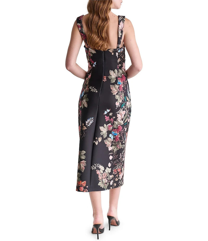BCBG Floral Print Sheath Midi Dress