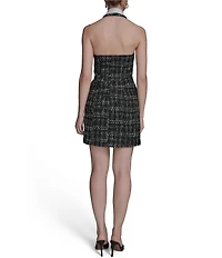 BCBG Halter Boucle Plaid Buttoned Mini Dress