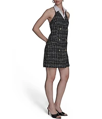 BCBG Halter Boucle Plaid Buttoned Mini Dress