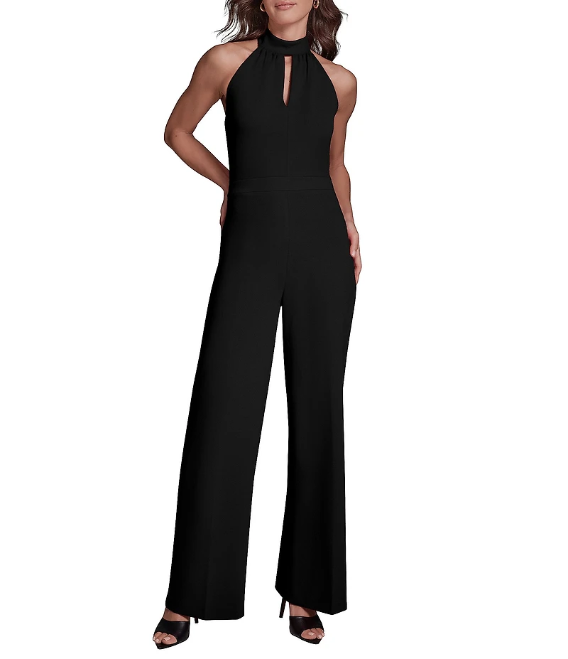 BCBG Halter Keyhole Neckline Wide Leg Jumpsuit
