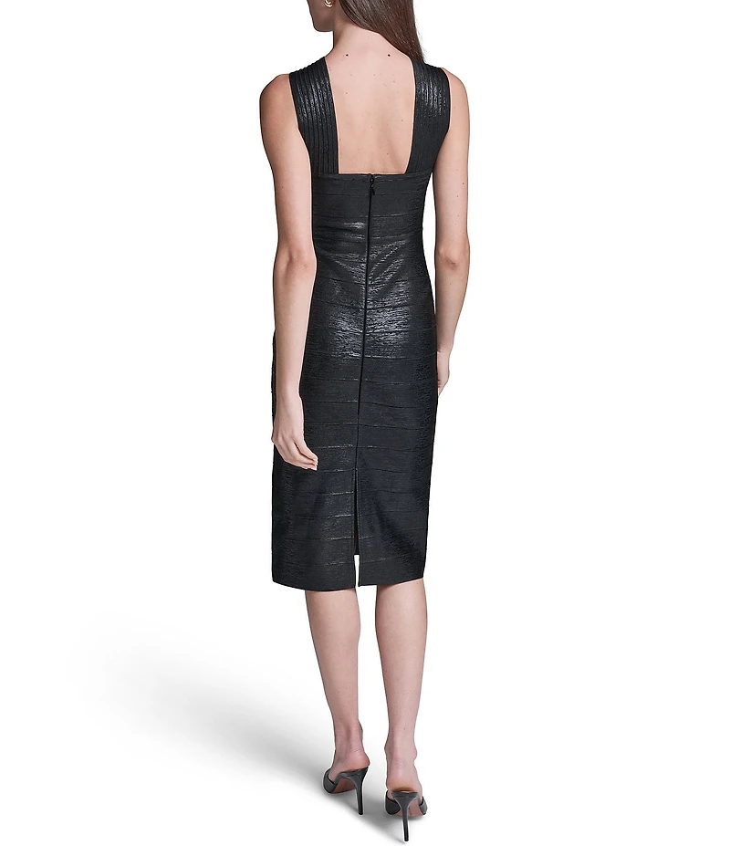 BCBG Halter Sleeveless Foil Knit Bandage Midi Dress