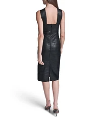 BCBG Halter Sleeveless Foil Knit Bandage Midi Dress