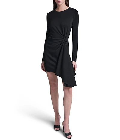 BCBG Jewel Neck Long Sleeve Twist Front Knit Mini Dress
