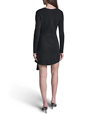 BCBG Jewel Neck Long Sleeve Twist Front Knit Mini Dress