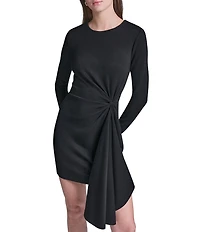 BCBG Jewel Neck Long Sleeve Twist Front Knit Mini Dress