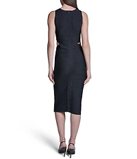 BCBG Jewel Neck Sleeveless Cutout Bandage Midi Dress