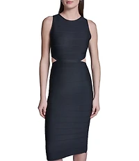 BCBG Jewel Neck Sleeveless Cutout Bandage Midi Dress