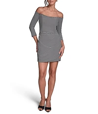 BCBG Knit Stripe Off-The-Shoulder Sheath Mini Dress