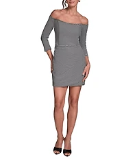 BCBG Knit Stripe Off-The-Shoulder Sheath Mini Dress