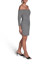 BCBG Knit Stripe Off-The-Shoulder Sheath Mini Dress