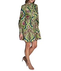 BCBG Long Sleeve Printed Cotton Shirt Dress