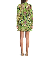 BCBG Long Sleeve Printed Cotton Shirt Dress