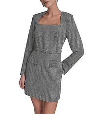 BCBG Long Sleeve Sparkle Plaid Mini Dress