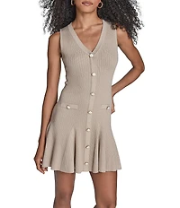 BCBG Lurex Knit Button Mini Dress
