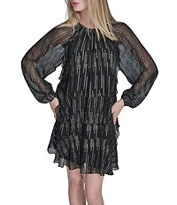 BCBG Metallic Tiered Shift Dress