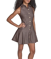 BCBG Micro Gingham Drop Waist Shirtdress
