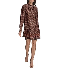 BCBG Mock Neck Tie Long Sleeve Shift Mini Dress