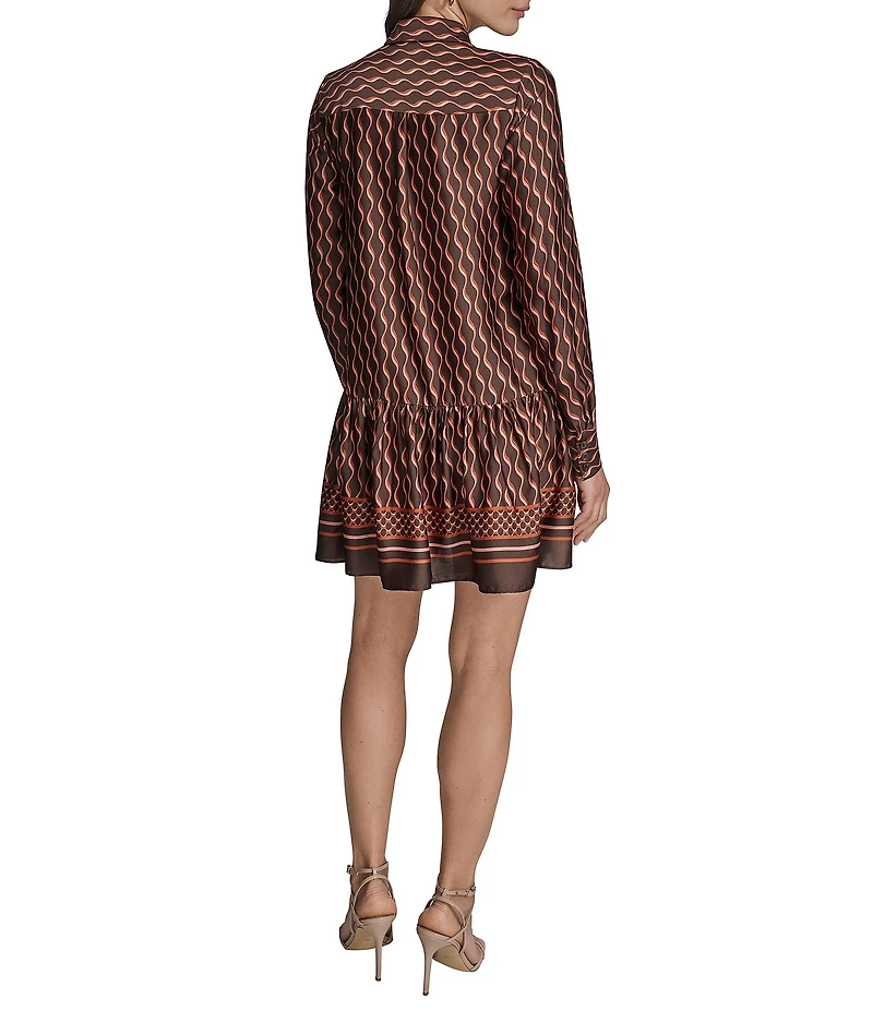 BCBG Mock Neck Tie Long Sleeve Shift Mini Dress