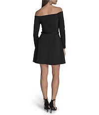 BCBG Off-The-Shoulder Belted Scuba Crepe Mini Dress