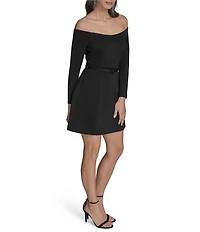 BCBG Off-The-Shoulder Belted Scuba Crepe Mini Dress