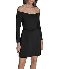 BCBG Off-The-Shoulder Belted Scuba Crepe Mini Dress