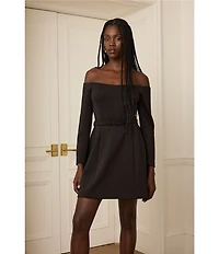 BCBG Off-The-Shoulder Belted Scuba Crepe Mini Dress