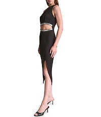 BCBG One Shoulder Cut Out Midi Dress