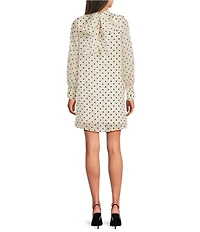 BCBG Organza Mock Neck Long Illusion Sleeve Dotted Shift Dress