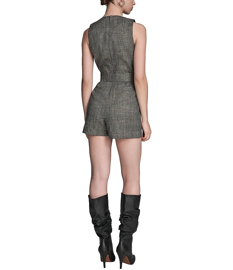BCBG Plaid V Neck Short Romper