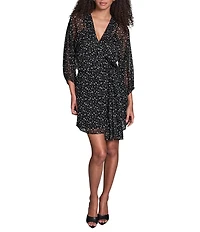 BCBG Printed Chiffon Side Knot Shift Mini Dress