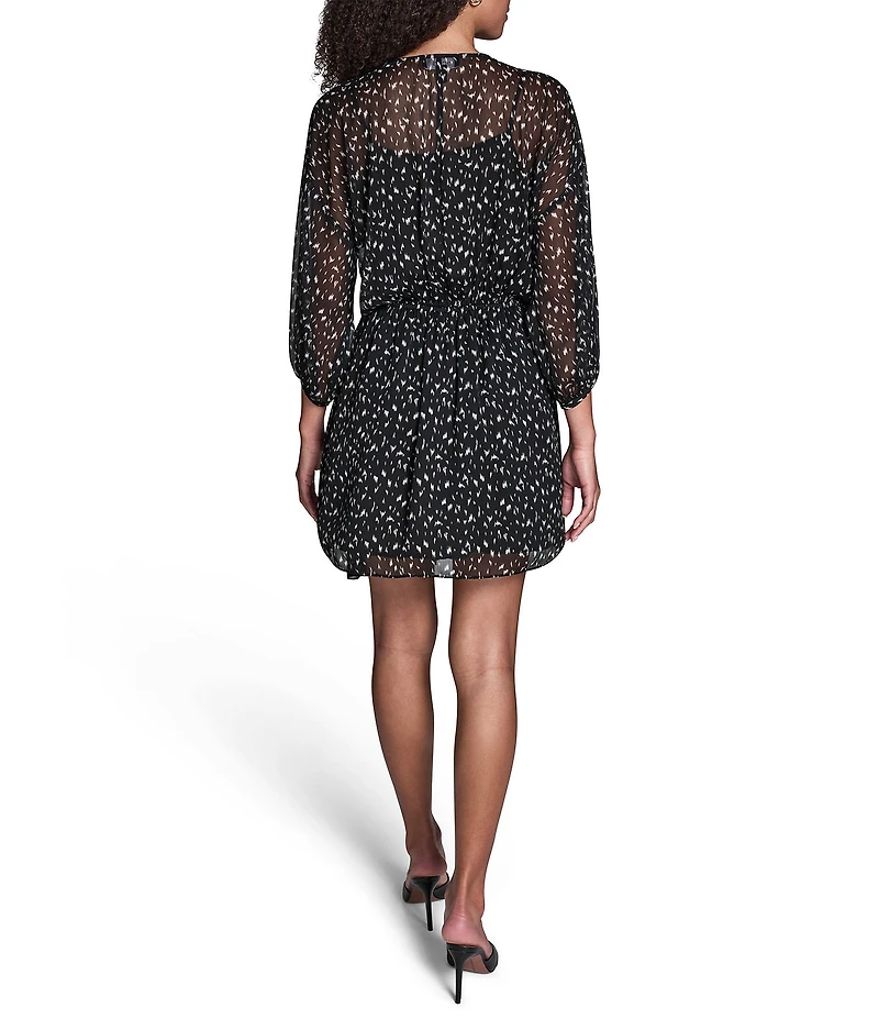 BCBG Printed Chiffon Side Knot Shift Mini Dress