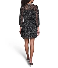 BCBG Printed Chiffon Side Knot Shift Mini Dress