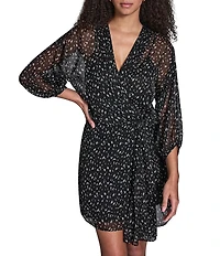 BCBG Printed Chiffon Side Knot Shift Mini Dress