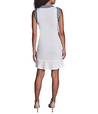 BCBG Ribbed Knit Denim Button Trim Sheath Mini Dress