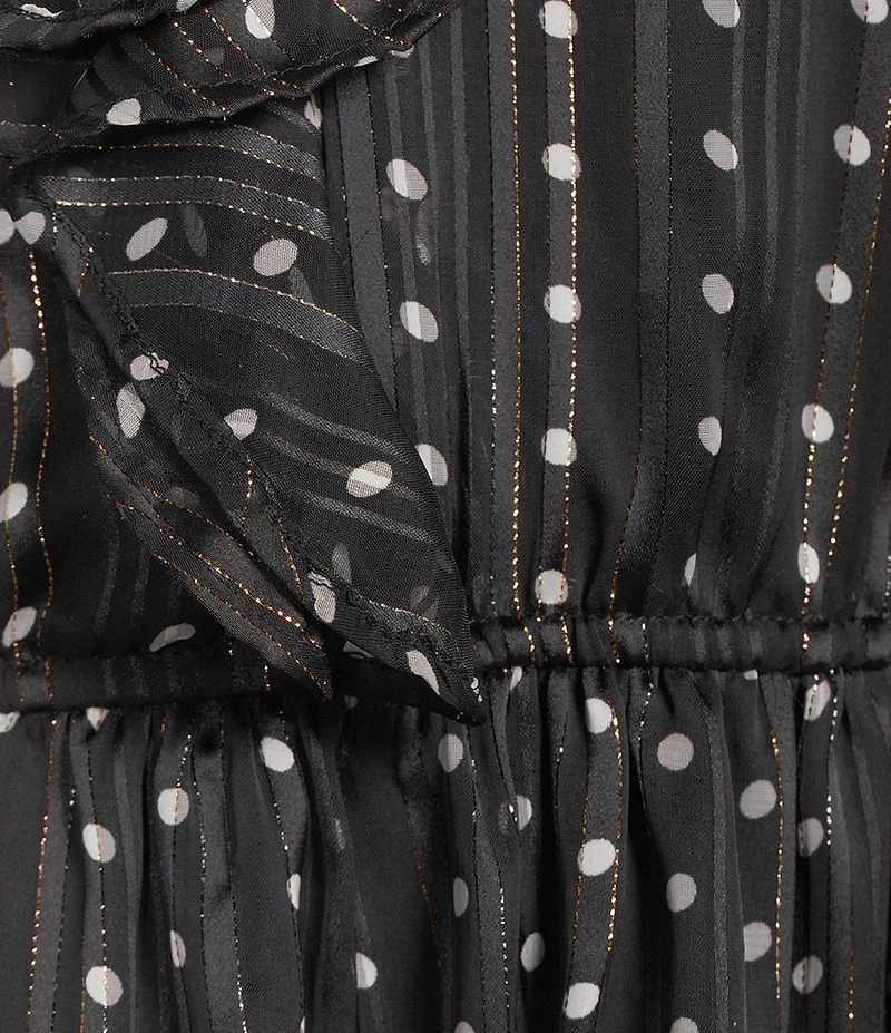 BCBG Ruffle V Neck Long Sleeve Dotted Mini Dress