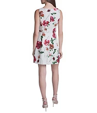 BCBG Scoop Neck Floral Scuba Belted Sheath Dress