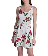 BCBG Scoop Neck Floral Scuba Belted Sheath Dress
