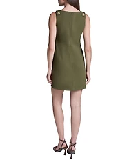 BCBG Scuba Crepe Crew Neck Sleeveless Button Detail Sheath Mini Shift