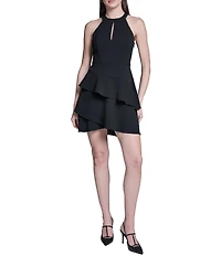 BCBG Scuba Crepe Halter Ruffle Short Dress