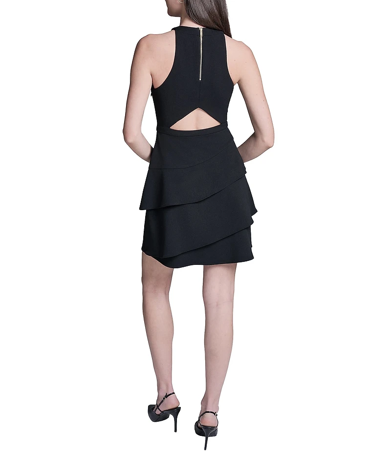 BCBG Scuba Crepe Halter Ruffle Short Dress