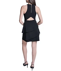 BCBG Scuba Crepe Halter Ruffle Short Dress