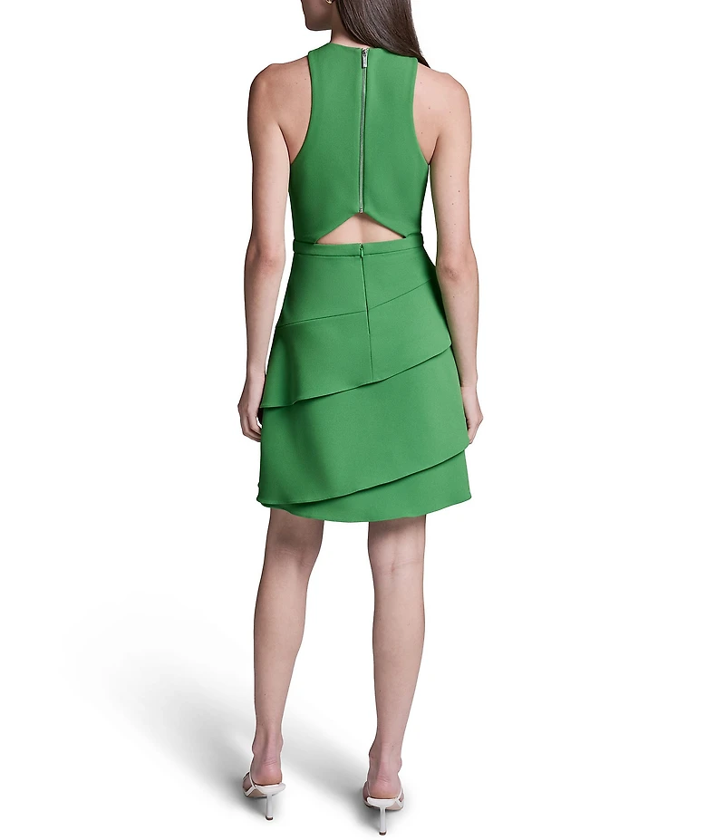 BCBG Scuba Crepe Halter Ruffle Short Dress
