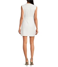 BCBG Scuba Crepe Square Neck Cap Sleeve Button Mock Two Piece Mini Dress