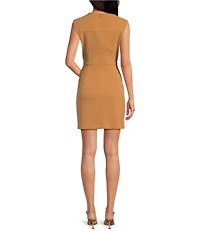 BCBG Scuba Crepe Square Neck Cap Sleeve Button Mock Two Piece Mini Dress