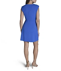 BCBG Scuba Crepe Square Neck Cap Sleeve Button Mock Two Piece Mini Dress