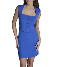 BCBG Scuba Crepe Square Neck Cap Sleeve Button Mock Two Piece Mini Dress