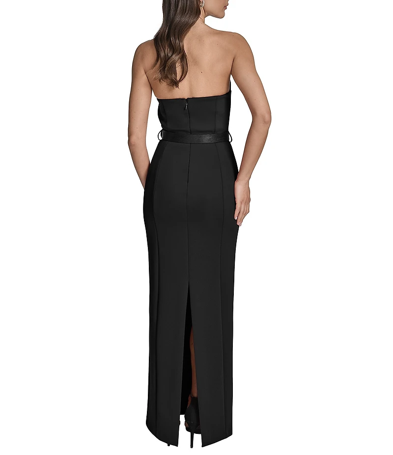 BCBG Scuba Strapless Belted Sleeveless Sheath Maxi Dress