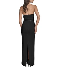 BCBG Scuba Strapless Belted Sleeveless Sheath Maxi Dress