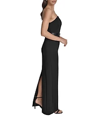 BCBG Scuba Strapless Belted Sleeveless Sheath Maxi Dress